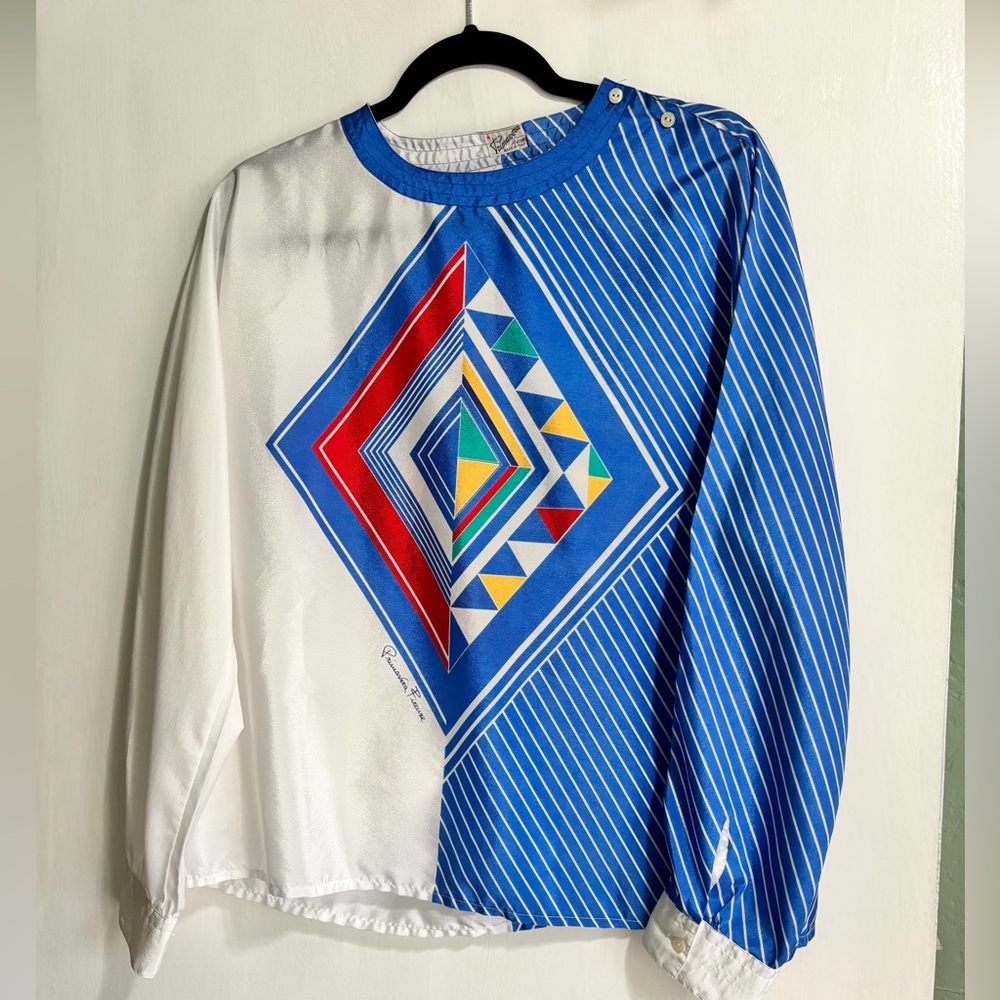 Vintage 80s geometic print  Italian blouse